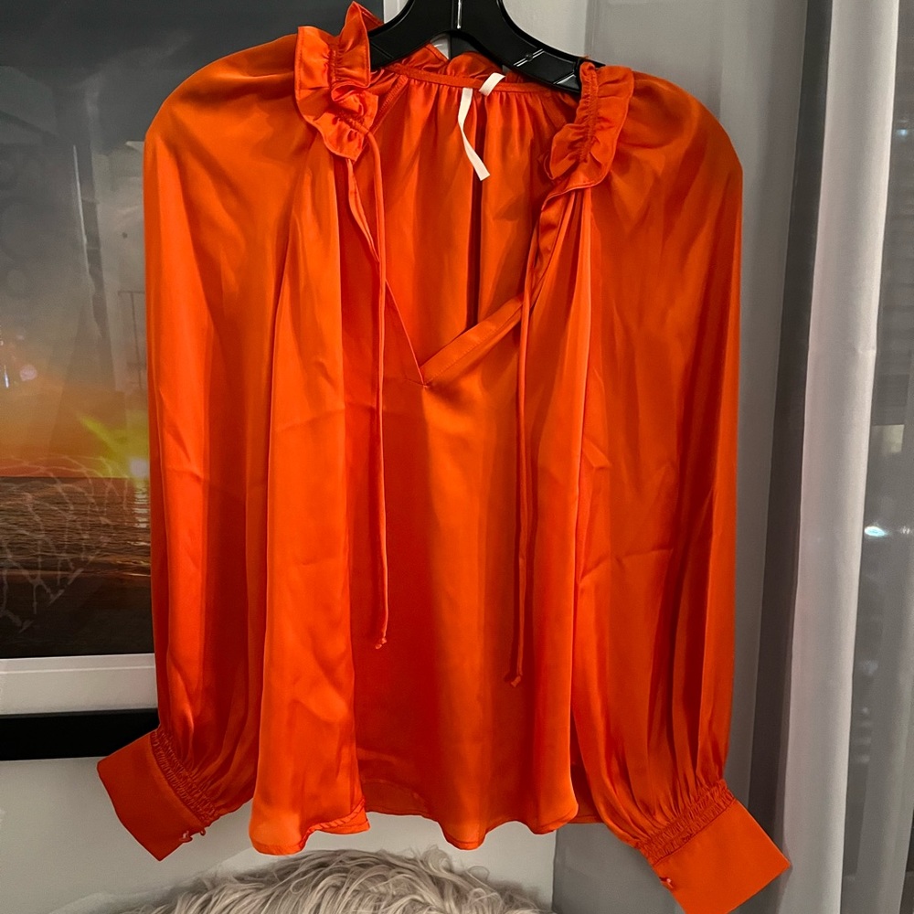 Anthropologie Red Orange Peasant Blouse NWT